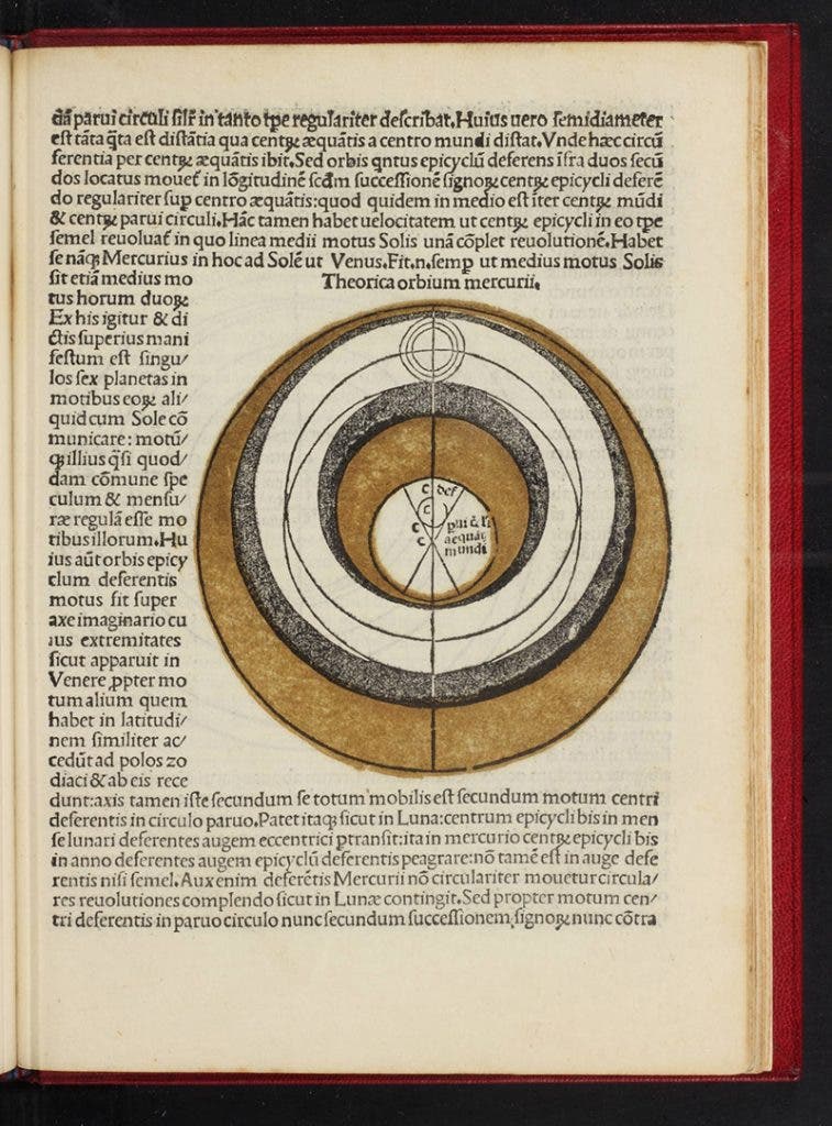 Orb of Mercury, two-color woodcut, from Peurbach, <i>Theorica nova planetarum</i>, in Sacrobosco, <i>Sphaera</i>, 1490 (Linda Hall Library)