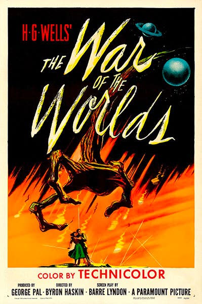 Movie poster for The War of the Worlds, produced by George Pal, 1953 (Wikimedia commons)