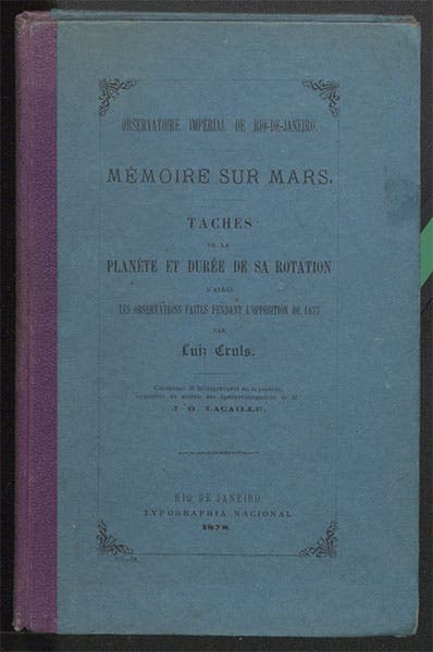 Front paper cover, Luiz Cruls, Mémoire sur Mars, 1878 (Linda Hall Library)