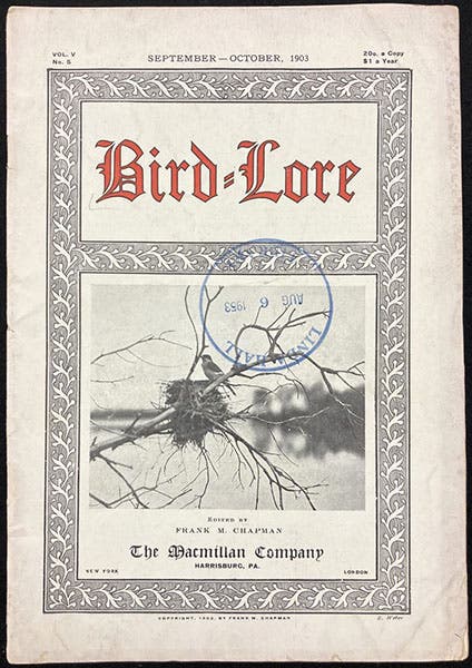 Cover of an issue of Bird-Lore, ed. by Frank M. Chapman, vol. 5, no. 5, October 1903, (Linda Hall Library)