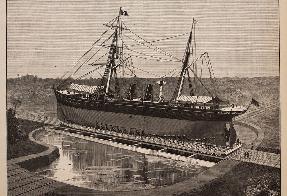 Floating turntable for Eads’ proposed ship railway. From Scientific American, December 27, 1884.