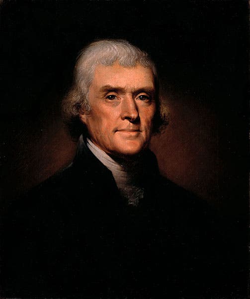 Portrait of Thomas Jefferson, oil by Rembrandt Peale, 1800 (White House collection, via Wikimedia commons)