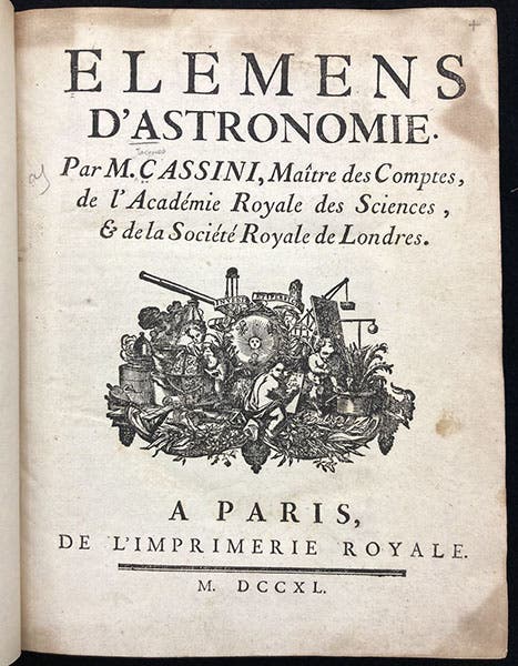 Title page, Élements d'astronomie, by Jacques Cassini, 1740 (Linda Hall Library)