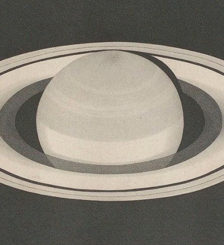 Saturn and its ring system, including its innermost ring, the recently discovered  “crepe ring,” detail of our fifth image, Richard A. Proctor, <i>Saturn and its System</i>, 1865 (Linda Hall Library)