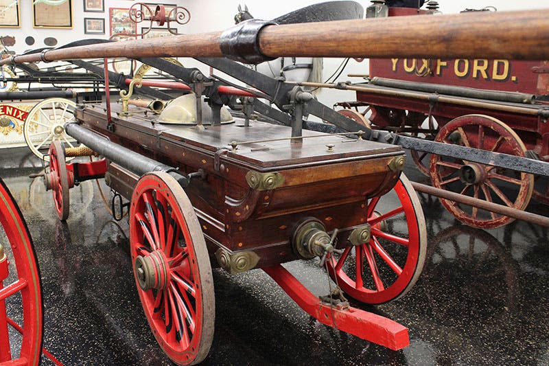 Close-up look at a Button hand pumper, Konoko No. 1, built 1853, on display at the Koorsen Museum, Indianapolis (koorsenmuseum.com)