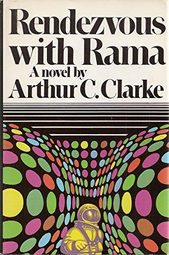 Rendezvous with Rama, by Arthur C. Clarke, dust jacket of first edition, 1972 (abebooks.com)