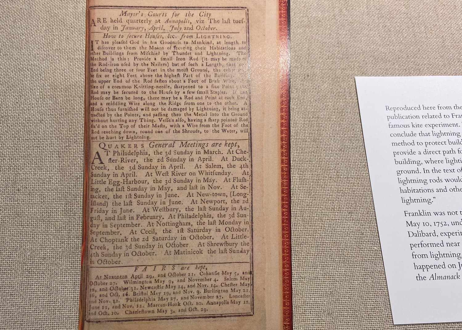 Reproduction of a page from Benjamin Franklin's Poor Richard's Almanack.