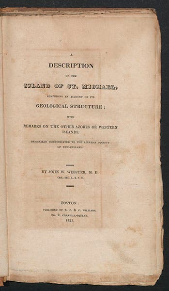 Title page of Description of the Island of St. Michael, by John W. Webster, 1821 (Linda Hall Library)