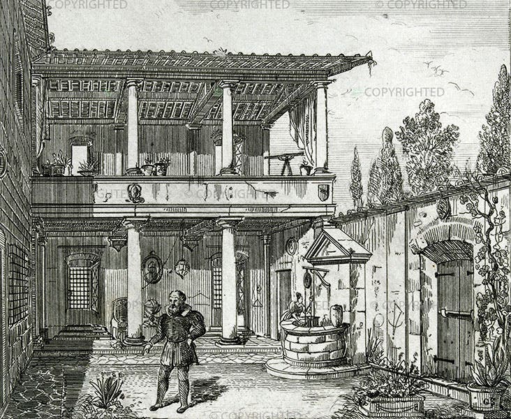 The courtyard of the Villa il Gioiello in Arcetri, where Galileo moved in 1631 to be near the convent of San Matteo and his daughter, Suor Maria Celeste. The original convent no longer stands (Museo Galileo, Florence)