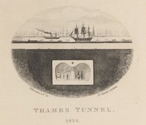 Longitudinal section of the River Thames, with an imagined completed tunnel, detail of half-title engraving, An Explanation of the Works of the Tunnel under the Thames from Rotherhithe to Wapping, by the Thames Tunnel Company, 1836 (Linda Hall Library)