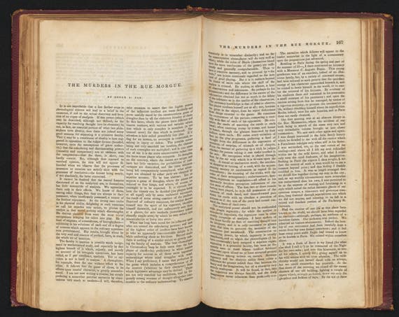 The original printing of “The Murders in the Rue Morgue,” by Edgar Allan Poe, in Graham’s Magazine, April 1842, vol. 18, Cornell University Libraries (rmc.library.cornell.edu)