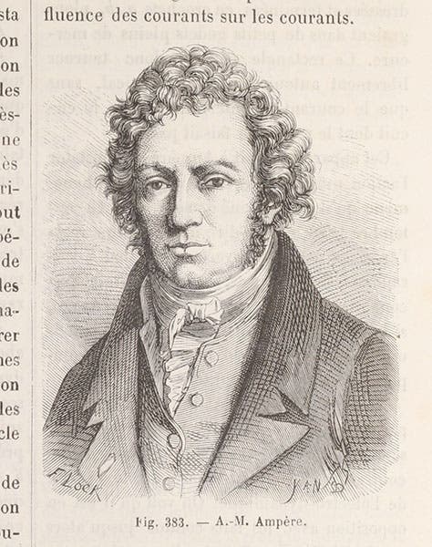 Portrait of André-Marie Ampère, wood engraving, in Louis Figuier, Les merveilles de la science, vol. 1, 1867 (Linda Hall Library)