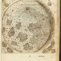 The Moon, with corner vignettes showing the planets, viewed through a telescope, etching, Francesco Fontana, Novae coelestium, 1646 (Linda Hall Library)