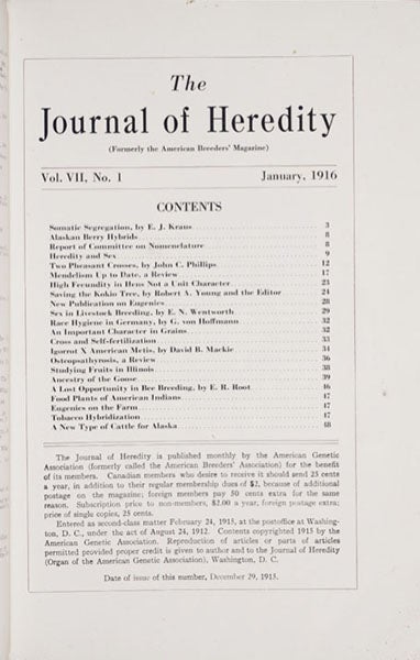 The Journal of Heredity, January, 1916 (Linda Hall Library)