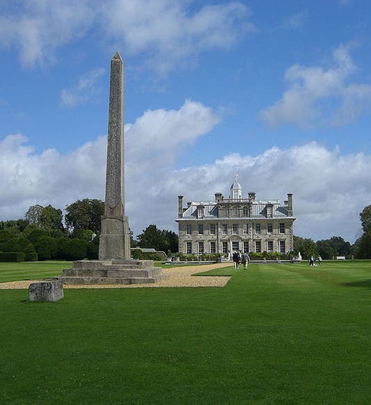 The Philae obelisk and the estate house of William John Bankes at Kingston Lacy, Dorset, modern photo (Wikimedia commons)