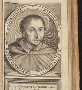 Portrait of Bonaventura Cavalieri, engraved frontispiece, Sfera astronomica, 1690 (Linda Hall Library)