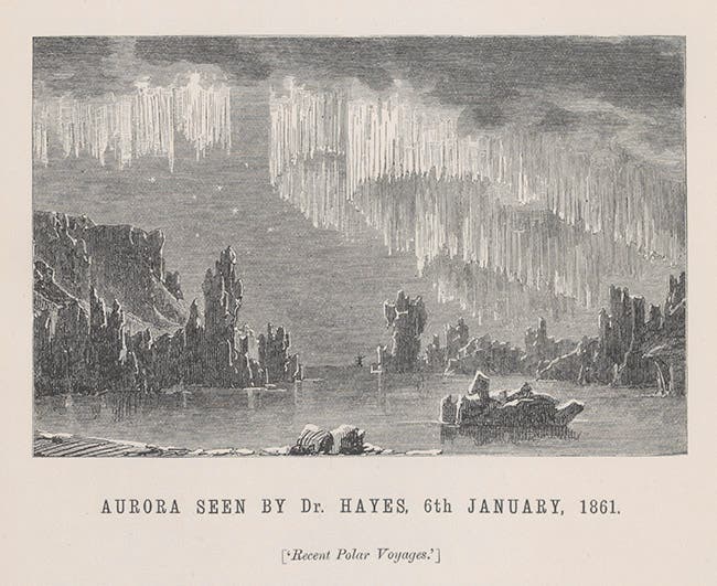 “Aurora seen by Dr. Hayes, 6th January, 1861,” in John Rand Capron, Aurorae and their Spectra, 1879 (Linda Hall Library)