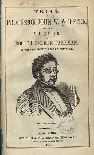Sketch of John Webster, on the cover of a pamphlet on the Parkman-Webster murder trial, 1850 (National Library of Medicine)