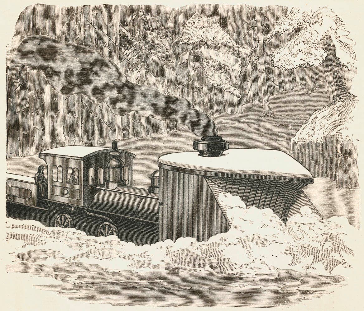 Snow plows, pushed by one or two locomotives, helped kept the tracks clear.
