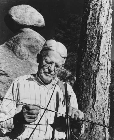 Andrew E. Douglass examining a tree core, photograph, 1946, Laboratory of Tree-Ring Research, Tucson (ltrr.arizona.edu)
