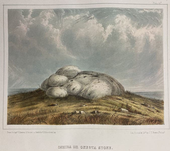 The Oneida stone in upstate New York, chromolithograph after Seth Eastman, in Indian Tribes of the United States, by Henry Schoolcraft, vol. 1, 1851 (Linda Hall Library)
