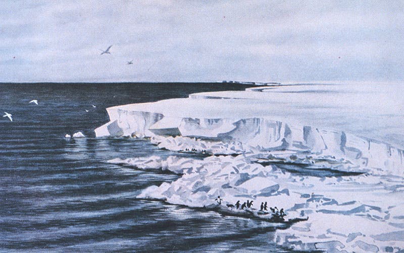 “Great Ice Barrier,” looking east from Cape Crozier, watercolor by Edward Adrian Wilson, 1911 (Wikimedia commons)