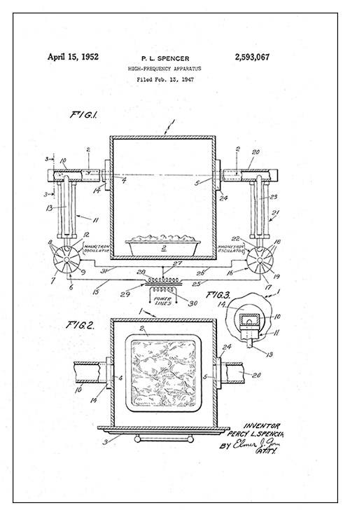 U.S. Patent 2,593,067, “High frequency apparatus,” filed Feb. 13, 1947, by Percy Spencer (Google Patents)
