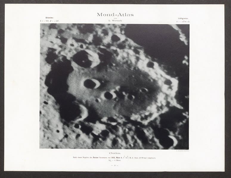 The crater Clavius, collotype from a photograph taken at the Paris Observatory, 1895, in Photographischer Mond-Atlas, by Ladislaus Weinek, fasc. 1, 1897 (Linda Hall Library)