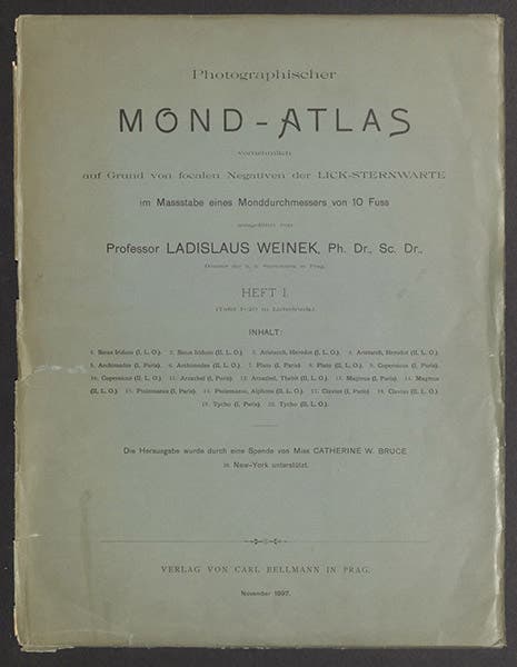 Paper cover to the first fascicle of Photographischer Mond-Atlas, by Ladislaus Weinek, 1897 (Linda Hall Library)