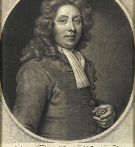 Portrait of Thomas Tompion, mezzotint after painting by Godfrey Kneller (Wikimedia commons)