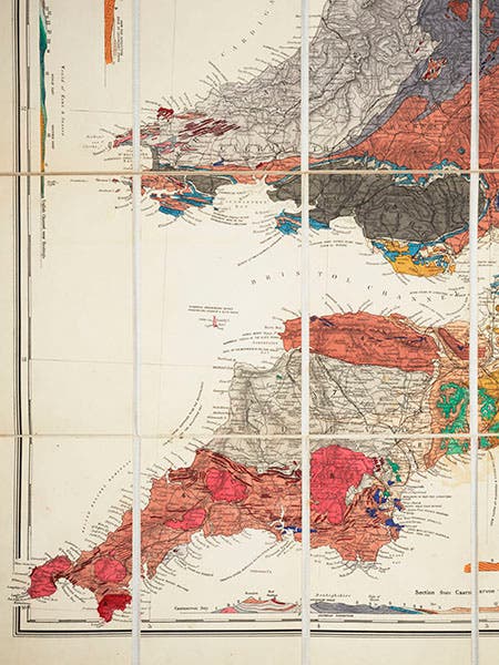 Map detail, southwest England, from A. C. Ramsay, Geological Map of England and Wales, 1877 (Linda Hall Library)