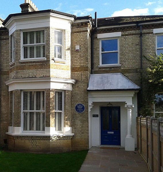 Hopkins’ house at 71 Grange Road, Cambridge, where a blue plaque was installed in 2011 (see detail below) (Wikimedia Commons)