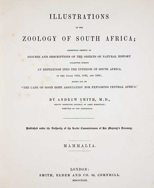 Title page, Andrew Smith, Illustrations of the Zoology of South Africa: Mammalia, 1849 (Linda Hall Library)