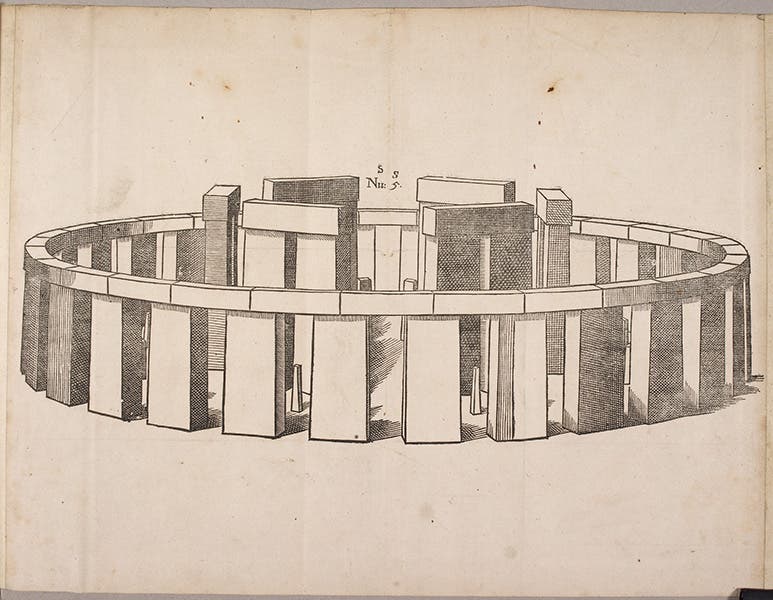 Stonehenge on Salisbury plains, reconstructed as the Romans might have built in, engraving in Inigo Jones and John Webb, The Most Notable Antiquity of Great Britain, 1655 (British Library)