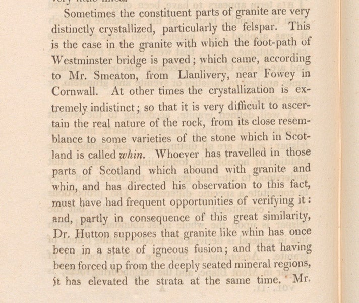 Detail of section on granite, Outlines of Mineralogy, by John Kidd, vol. 2, 1809 (Linda Hall Library)