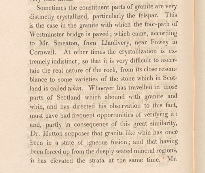 Detail of section on granite, Outlines of Mineralogy, by John Kidd, vol. 2, 1809 (Linda Hall Library)