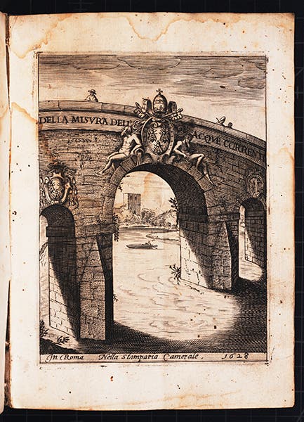 Engraved title page, Benedetto Castelli, Della misura dell'acque correnti, 1628 (Linda Hall Library)