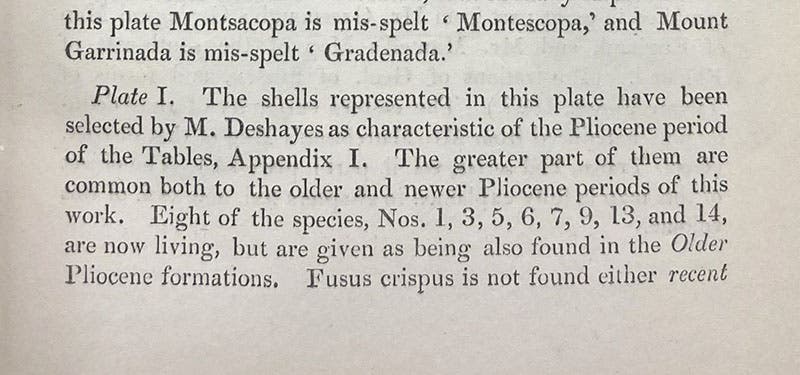 Text attribution to Gérard Paul Deshayes, in Principles of Geology, by Charles Lyell, vol. 3, p. xxvii, 1833 (Linda Hall Library)