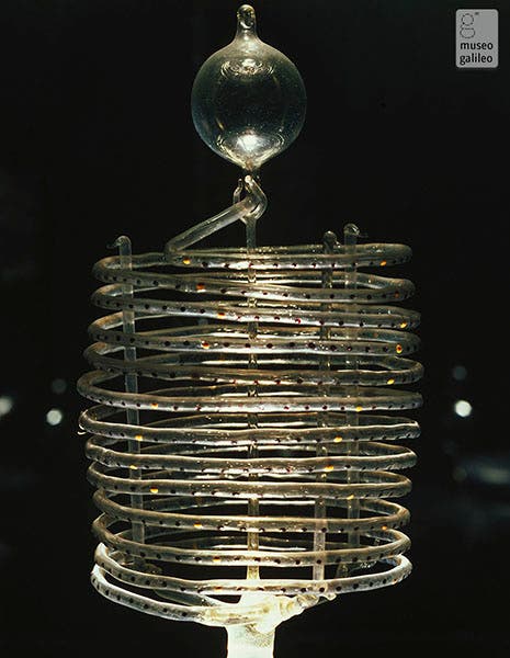 Spiral thermometer, built and used by the Accademia del Cimento, on display in the Museo Galileo, Florence (museogalileo.it):