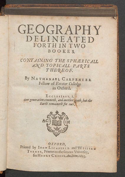 Title page, Nathanael Carpenter, Geography Delineated, 1625 (Linda Hall Library)