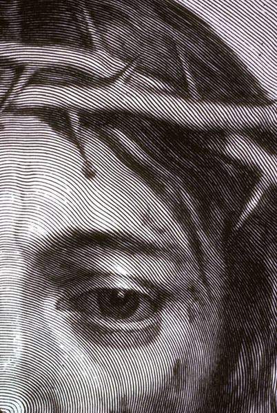 Detail of Sudarium, engraving by Claude Mellan, 1649, showing Mellan’s swelling-line technique of shading, Spencer Museum of Art, Lawrence, Kansas (spencerart.ku.edu)