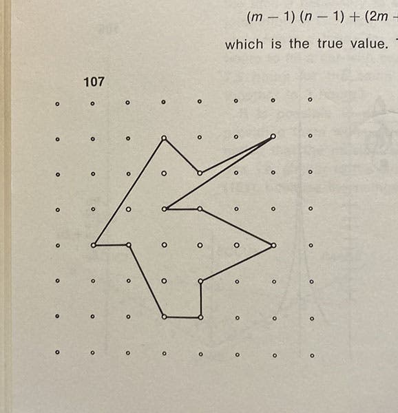 Diagram of Pick’s theorem, Mathematical Snapshots, by Hugo Steinhaus, p. 96, fig. 107, 1969 (author’s copy)