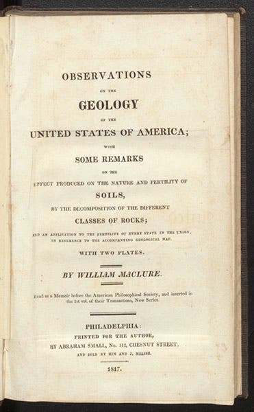 Title page of Observations on the Geology of the United States of America, by William Maclure, 1817 (Linda Hall Library)