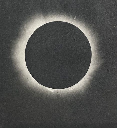 The solar corona, Apr. 16, 1893, photograph by J. M. Schaeberle, in his “Report on the total eclipse of the Sun, observed at Mina Bronces, Chile, on April 16, 1893,” Contributions from the Lick Observatory, no. 4, pl. 6, 1895 (Linda Hall Library)