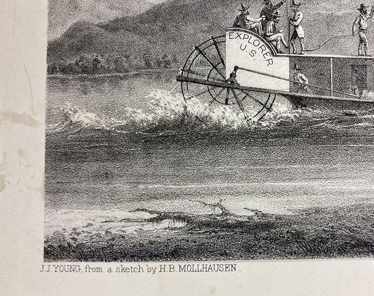 Detail of second image, with signature line “J.J. Young after a sketch by H.B. Mollhausen,” frontispiece lithograph, Report upon the Colorado River of the West, explored in 1857 and 1858, by Joseph C. Ives, 1861 (Linda Hall Library)