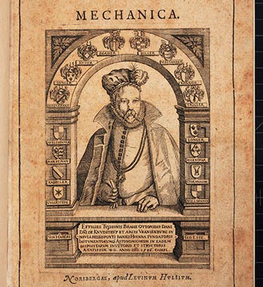 Title page with engraved portrait vignette, <i>Astronomiae instauratae mechanica</i>, by Tycho Brahe, 1602 (Linda Hall Library)