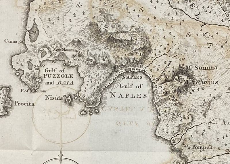Detail of fourth image, showing Naples, Mount Vesuvius, and Pompeii, Philosophical Transactions of the Royal Society of London, vol. 61, plate 1, 1771 (Linda Hall Library)