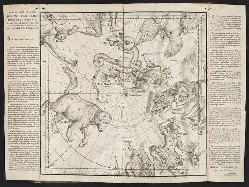 North polar constellations, plate 1 of Ignace-Gaston Pardies, Globi coelestis, 1674 (Linda Hall Library)