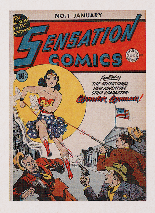 The first issue of Sensation Comics (January 1942) that featured Wonder Woman on the cover. Image source: Lepore, Jill. “The Origin Story of Wonder Woman.” Smithsonian, vol. 45, no 6, 2015, pp. 56-65. View Source