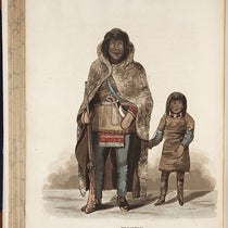 Akaitcho, an Inuit interpreter interpreter, and his son, hand-colored engraving after a watercolor by Robert Hood, Narrative of a Journey to the Shores of the Polar Sea, in the Years 1819, 20, 21, and 22, by John Franklin, p. 203, 1823 (The Linda Hall)